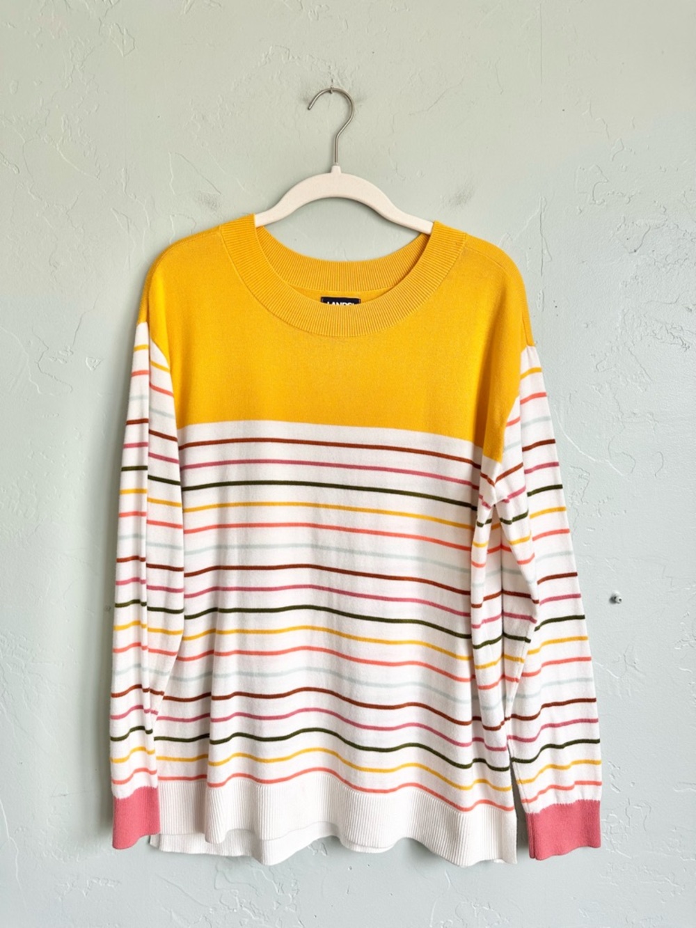 Lands' End Women White Colored Striped Summer Sweater Preppy Coastal Medium EUC‎